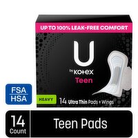 U by Kotex Thin Feminine Pads with Wings, Extra Absorbency, Unscented, 14 Each