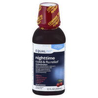 Equaline Cold & Flu Relief, Nighttime, Cherry Flavor, 12 Ounce