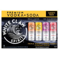 White Claw Spirits Vodka + Soda, Peach, Pineapple, Wild Cherry, Watermelon, Premium, Variety Pack, 8 Each