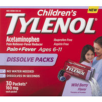 Tylenol Pain+Fever, Wild Berry, Childrens Ages 6-11, 160 mg, Dissolve Packs, 30 Each