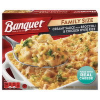 Banquet Family Size Creamy Sauce with Broccoli and Chicken Over Rice, Frozen Meal, 28 Ounce