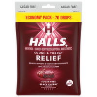 Halls Relief Cough Drops, Sugar Free, Black Cherry Flavor, Economy Pack, 70 Each