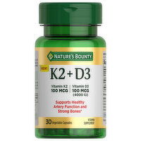 Nature's Bounty Vitamin K2 + D3, 100 mcg, Vegetable Capsules, 30 Each