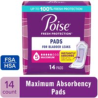 Poise Fresh Protection Poise Incontinence Pads For Women, Maximum Absorbency, Regular, 14Ct, 14 Each