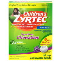 Zyrtec Allergy, Original Prescription Strength, 10 mg, Chewable Tablets, Grape Flavor, Children's, 24 Each