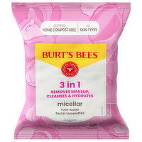 Burt's Bees Micellar 3 in 1 Rose Water Facial Towelettes, 30 Each