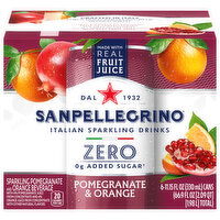 Sanpellegrino Beverage, Zero Added Sugar, Pomegranate & Orange, Sparkling, 6 Each