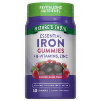 Nature's Truth Essential Iron, + B-Vitamins, Zinc, Gummies, Delicious Grape Flavor, 60 Each