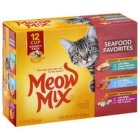 Meow Mix Savory Morsels Cat Food, Seafood Favorites, 12 Cup Variety Pack, 12 Each