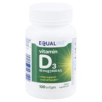 Equaline Vitamin D3, 10 mcg, Softgels, 100 Each