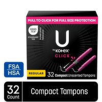 U by Kotex Click Compact Regular Unscented Tampons, 32 Each