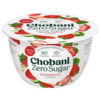 Chobani Yogurt, Greek, Nonfat, Zero Sugar, Strawberry Flavored, 5.3 Ounce