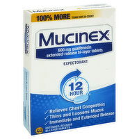 Mucinex Expectorant, 600 mg, 12 Hour, Extended-Release Bi-Layer Tablets, 40 Each