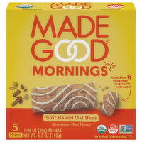 MadeGood Mornings Soft Baked Cinnamon Bun Flavor Oat Bars, 5 Each