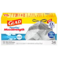 Glad ForceFlex Bags, Drawstring, Kitchen, Max Strength, Fresh Clean, 13 Gallon, Tall, 34 Each