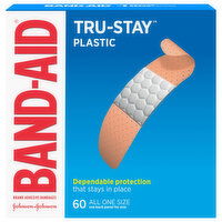 Band-Aid Tru-Stay Plastic All One Size Adhesive Bandages, 60 Each