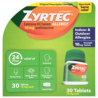 Zyrtec Allergy, Original Prescription Strength, 10 mg, Tablets, 30 Each