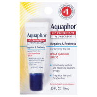 Aquaphor Lip Protectant +Sunscreen, Broad Spectrum SPF 30, 0.35 Fluid ounce