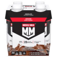 Muscle Milk Zero Sugar Genuine Chocolate Protein Shake, 4 Each