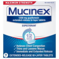 Mucinex Expectorant, Maximum Strength, 1200 mg, Tablets, 7 Each