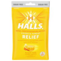 Halls Cough & Throat Relief, Sugar Free, Honey Lemon Flavor, Drops, 25 Each