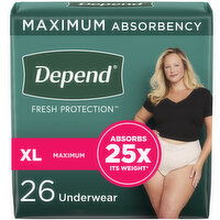 Depend Fresh Protection Incontinence Underwear for Women, Maximum Absorbency, XL, Blush, 26 Each