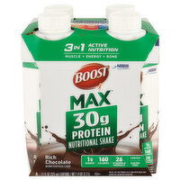 Boost Max Nutritional Shake, Protein, Rich Chocolate, 4 Each