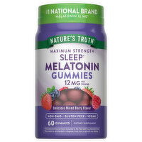 Nature's Truth Gummies Maximum Strength Delicious Mixed Berry Flavor 12 mg Sleep Melatonin, 60 Each