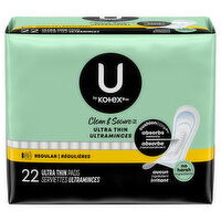 U by Kotex Clean & Secure Regular Ultra Thin Pads, 22 Each