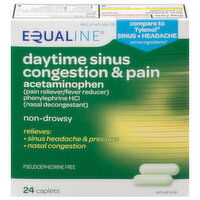 Equaline Sinus Congestion & Pain, Non-Drowsy, Daytime, Caplets, 24 Each