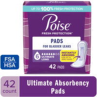 Poise Fresh Protection Pads, 6 Ultimate, Long, 42 Each