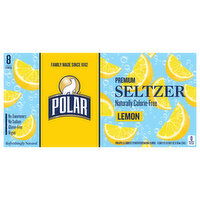 Polar Naturally Calorie-Free Premium Lemon Seltzer, 8 Each