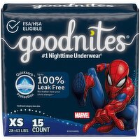 GoodNites Underwear, Boys, Marvel, Extra Small (28-43 lbs), 15 Each