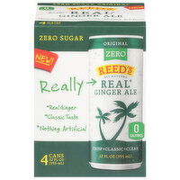 Reed's Ginger Ale, Zero Sugar, Original, Real, 4 Each