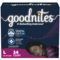 GoodNites Underwear, Girls, Large (68-95 lbs), 34 Each