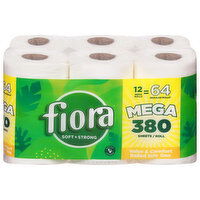 Fiora Bath Tissue, Unscented, Mega Roll, 2-Ply, 12 Each