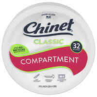 Chinet Classic Plates, Compartment, 10.375 Inch, 32 Each