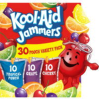 Kool-Aid Jammers Tropical Punch, Grape & Cherry Artificially Flavored Soft Drink Variety Pack, 30 Each