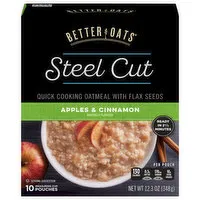 Better Oats Oatmeal, with Flax Seeds, Quick Cooking, Steel Cut, Apples & Cinnamon, 10 Each