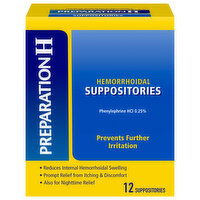 Preparation H Suppositories, Hemorrhoidal, 12 Each