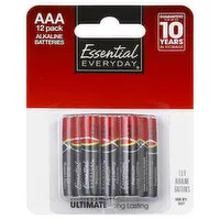 Essential Everyday Batteries, Alkaline, AAA, 12 Pack, 12 Each