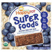 HappyTot Organics Oat Bar, Gluten Free, Organic Blueberries & Oatmeal, Super Foods, 5 Each