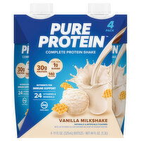 Pure Protein Protein Shake, Complete, Vanilla Milkshake, 4 Pack, 4 Each