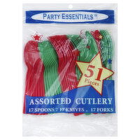 Party Essentials Cutlery, Assorted, Red & Green, 51 Each