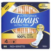 Always Ultra Thin Ultra Thin Pads with Flexi-Wings, Size 4, 50 Each