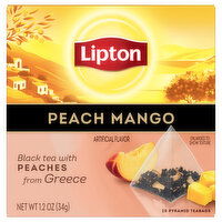 Lipton Black Tea, with Peaches from Greece, Peach Mango, Pyramid Teabags, 20 Each