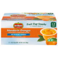 Del Monte Fruit Cup Snacks, No Sugar Added, Mandarin Oranges, Family Pack, 12 Each