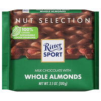 Ritter Sport Milk Chocolate, with Whole Almonds, Nut Selection, 3.5 Ounce