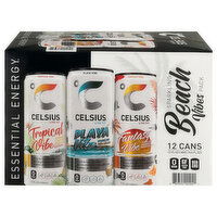 Celsius Live Fit Sparkling Tropical Vibe/Playa Vibe/Fantasy Vibe Energy Drink Beach Vibes Pack, 12 Each