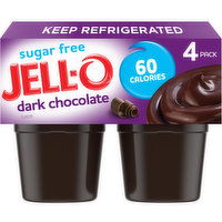 Jell-O Dark Chocolate Sugar Free Ready-to-Eat Pudding Cups Snack, 4 Each